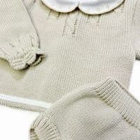 023VE-384 SARDON Baby Boy Beige Cable Knit Pram Romper Set