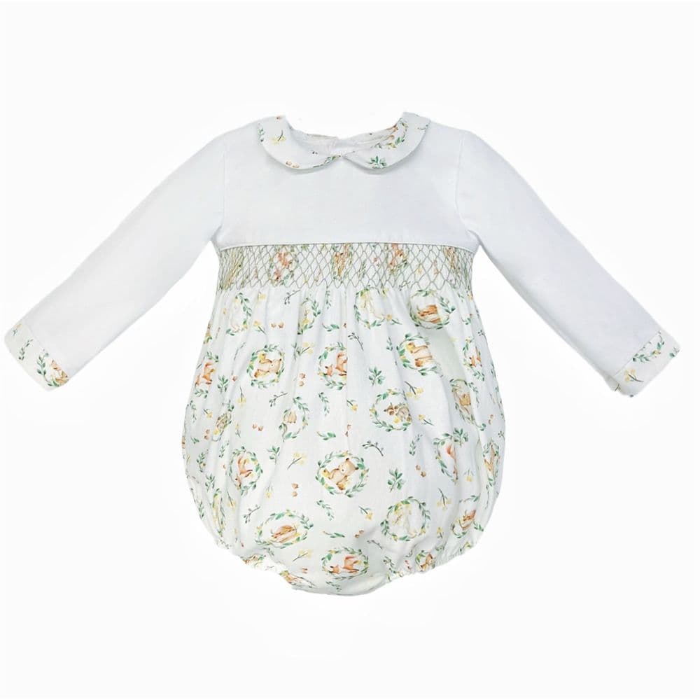 Baby Boy Beige Animal Print Smocked Romper "MYD25251"