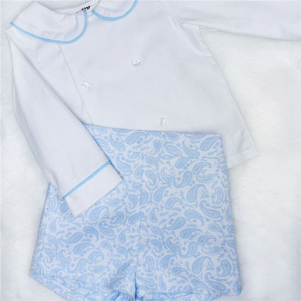 Baby Boy Blue Jacquard Cozy Pants with Shirt "MYD2373"