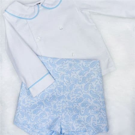 Baby Boy Blue Jacquard Cozy Pants with Shirt 
