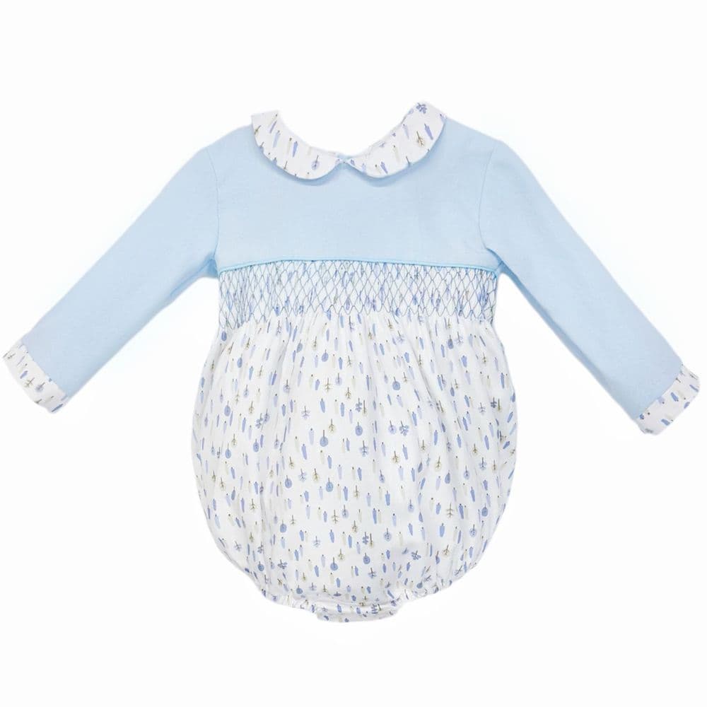 Baby Boy Blue Little Trees Smocked Romper "MYD25252"