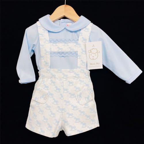 Baby Boy Blue Rocking Horse Print Shorts Outfit Long Sleeve MYD211