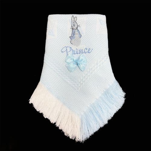 Baby Boy Blue Soft Shawl with Diamante Pattern Detached Bow "Blue Bunny"