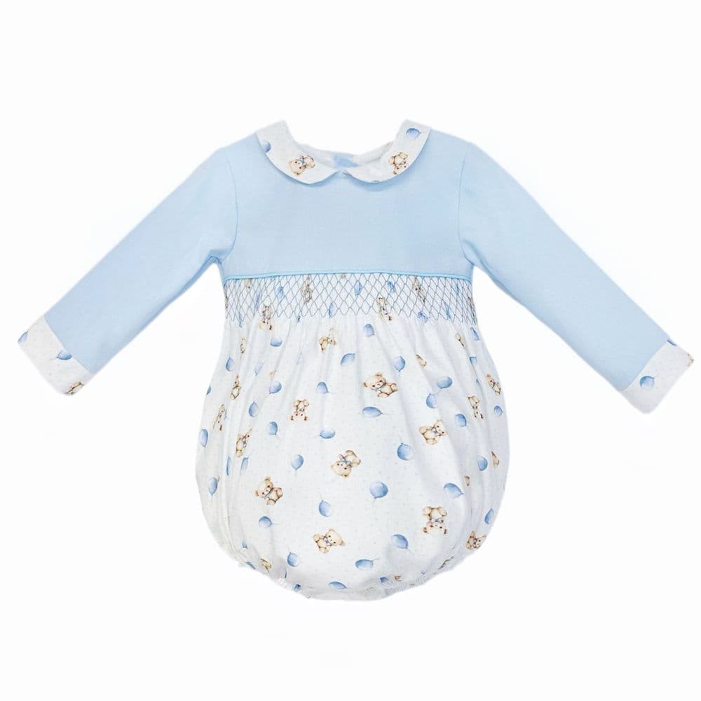 Baby Boy Blue Teddy Smocked Romper "MYD25250"