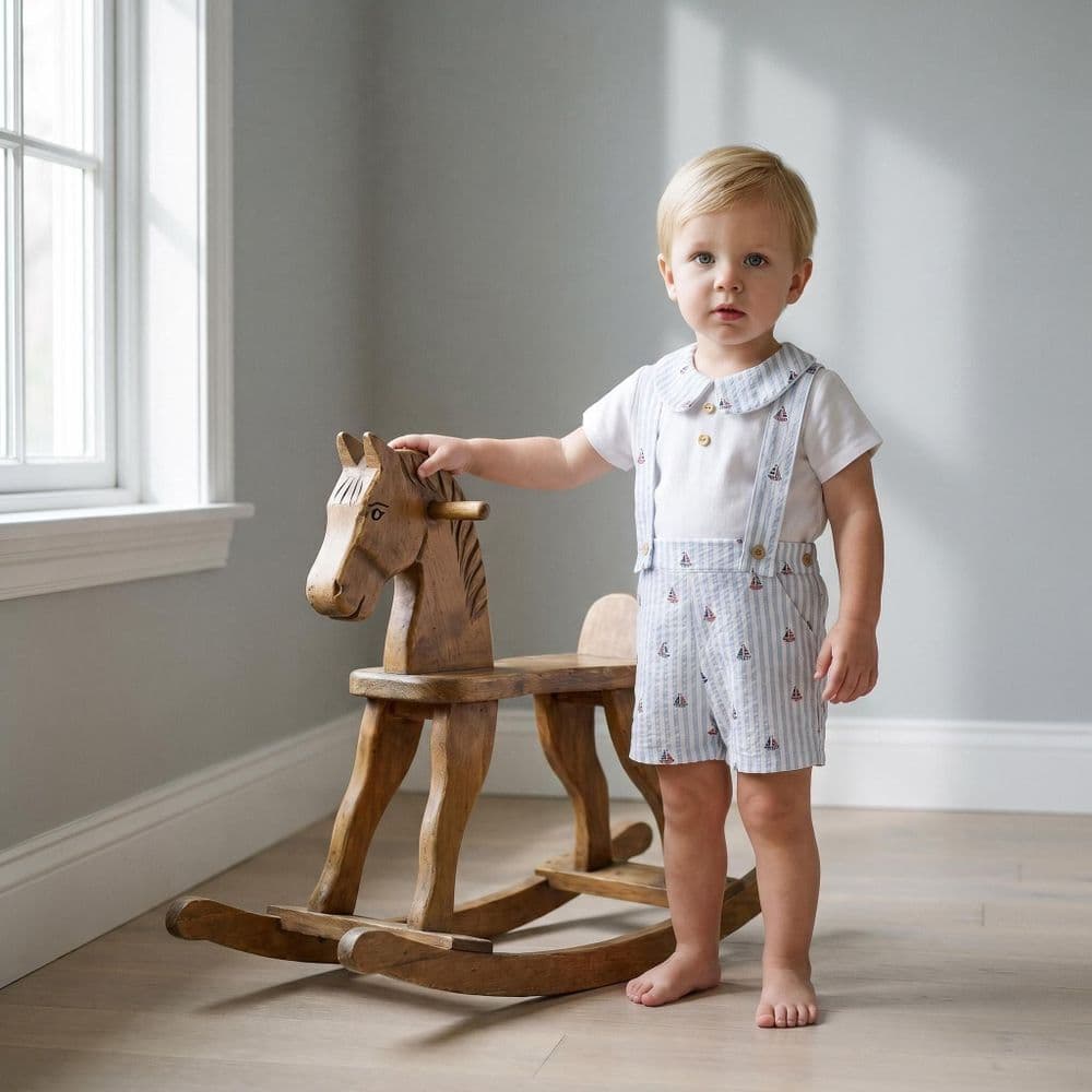 Baby Boy Green Stripe Boat Shorts with Shirt "MYD26062"