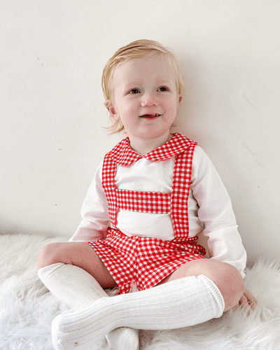 Baby Boy Red Checked H Strip Dungaree with Shirt "MYD822"