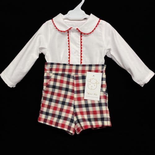 Baby Boy Red Checked Spanish Long Sleeve Shorts Set MYD203R