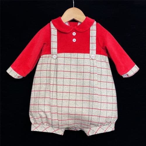 Baby Boy Red with Grey Checked Bodysuit Tartan "MYD158"