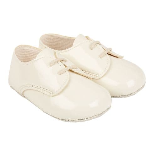 Baby Boys Lace Up Patent Pram Shoes "B010 Ivory"