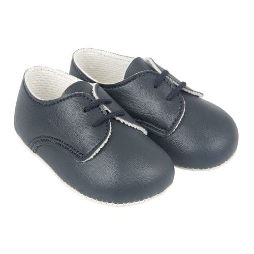 Baby Boys Lace Up Patent Pram Shoes "B010 Navy"