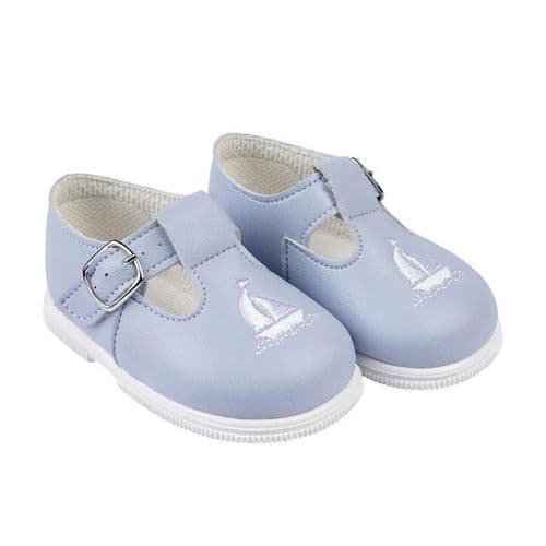 Baby Boys Patent T-Bar Boat Hard Sole Shoes "H512 Blue"
