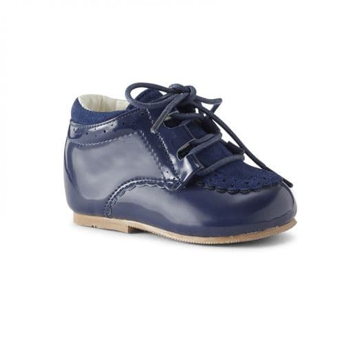 Baby Boys Patent T-Bar Lace-Up Shoes "Jacob Navy"