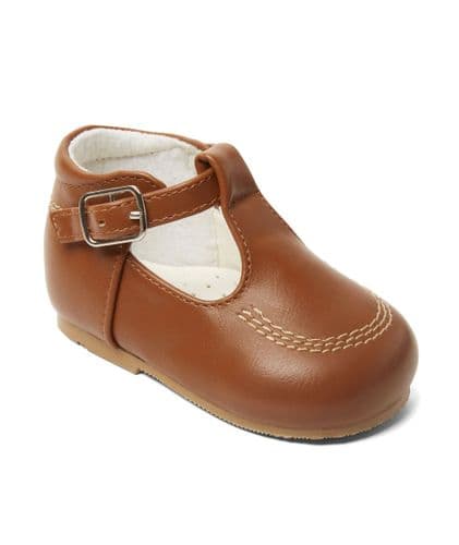 Baby Boys Patent T-Bar Shoes "Teddy Tan"