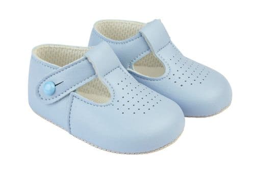 Baby Boys T-Bar & Punch Detail Patent Pram Shoes "B625 Blue"