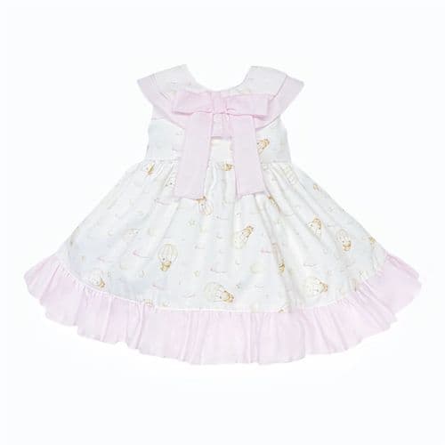 Baby Girl Baby Pink Teddy Print Puff Dress with Pants "MYD26031"