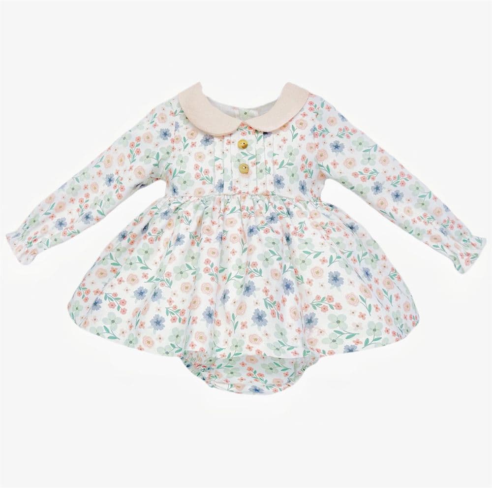 Baby Girl Beige Floral Puff Ball Dress with Pants "MYD25226"