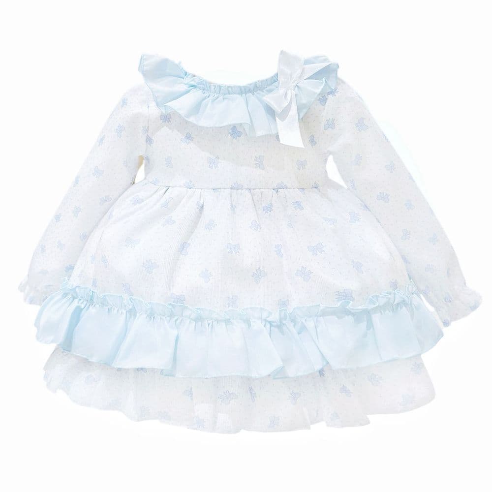 Baby Girl Blue Bow Print Puff Ball Dress with Pants "MYD25215"