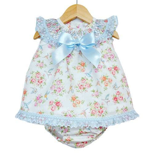 Baby Girl Blue Floral Dress Smocked Collar with Pants "MYD2217 B"