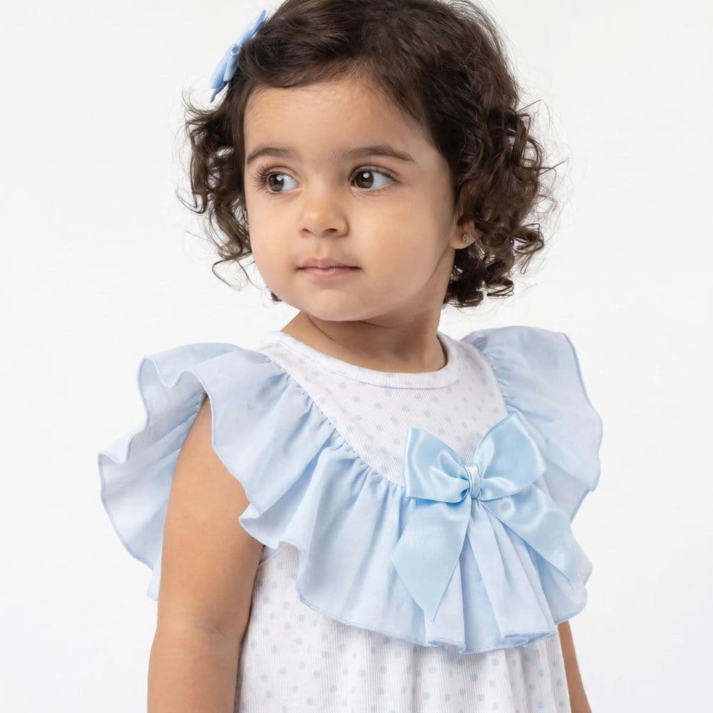 Baby Girl Blue Heart Big Collar Puff Dress with Pants "MYD26023"