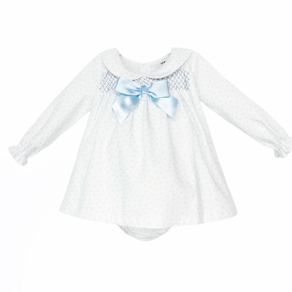 Baby Girl Blue Love Heart Smock Dress with Pants "MYD25216B"