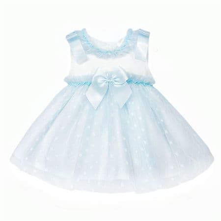 Baby Girl Blue Tulle Mesh Dress Satin Bow 
