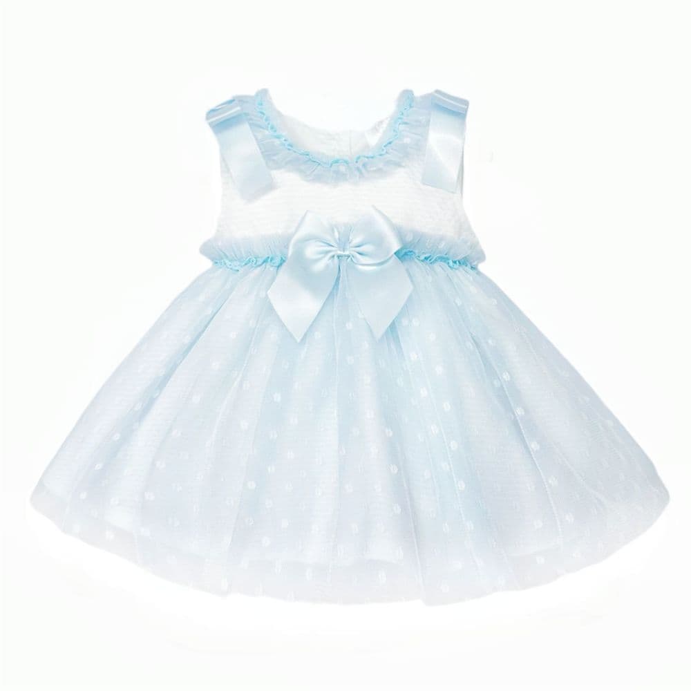 Baby Girl Blue Tulle Mesh Dress Satin Bow "2508 Blue"