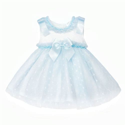 Baby Girl Blue Tulle Mesh Dress Satin Bow "2508 Blue"
