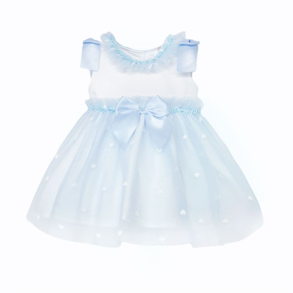 Baby Girl Blue Tulle Mesh Dress Satin Bow "2607 Blue"
