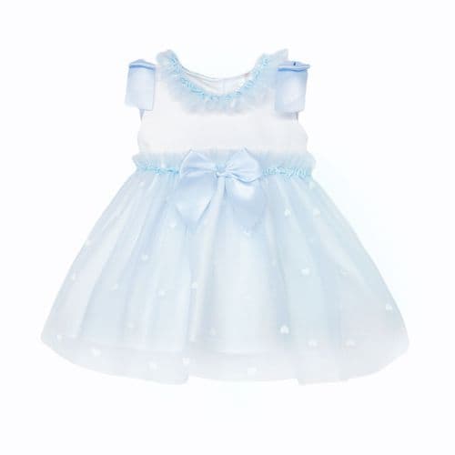 Baby Girl Blue Tulle Mesh Dress Satin Bow "2607 Blue"