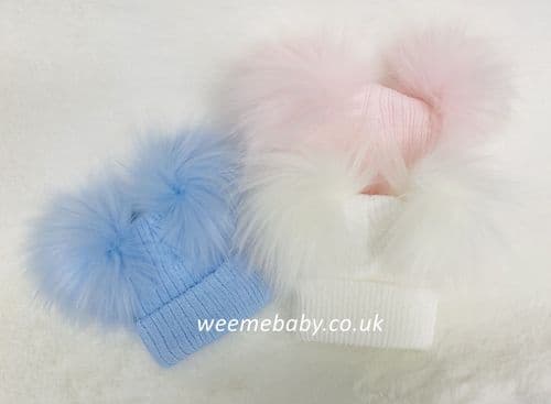 Baby Girl Boys First Size Double Fur Pom Hat New born