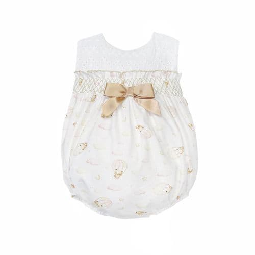 Baby Girl Camel Teddy Print Smocked Romper "MYD26037"