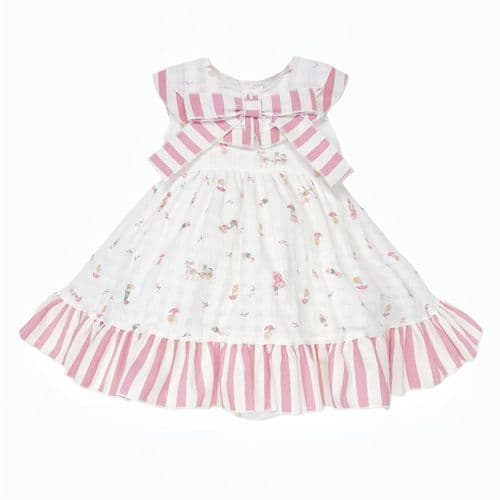 Baby Girl Dusty Pink Animal Print Puff Dress with Pants "MYD26049"