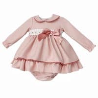 Baby Girl Dusty Pink Cozy Cotton Puff Ball Dress with Pants 