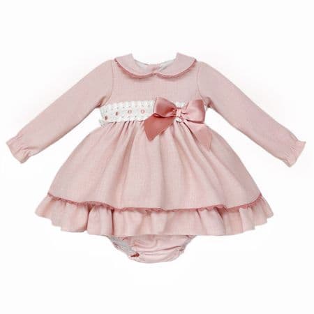 Baby Girl Dusty Pink Cozy Cotton Puff Ball Dress with Pants 