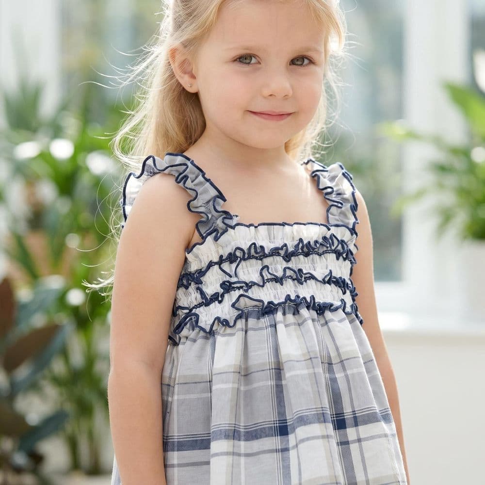 Baby Girl Navy Grey Checked Sheer Sun Dress with Pants "MYD26051"