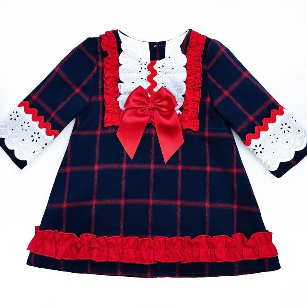 Baby Girl Navy Red Long Sleeve A Line Dress Tartan Frilly Collar Details 2049 Navy Baby Girl Navy Red Long Sleeve A Line Dress Tartan Frilly Collar Details 2049 Navy