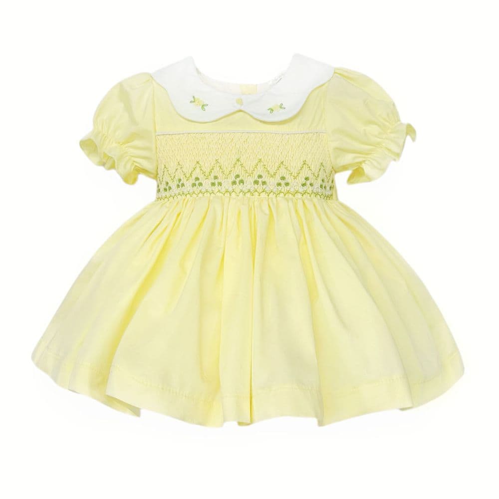 Baby Girl Pale Yellow Cotton Hand Smocked Dress Petal Collar "2506"