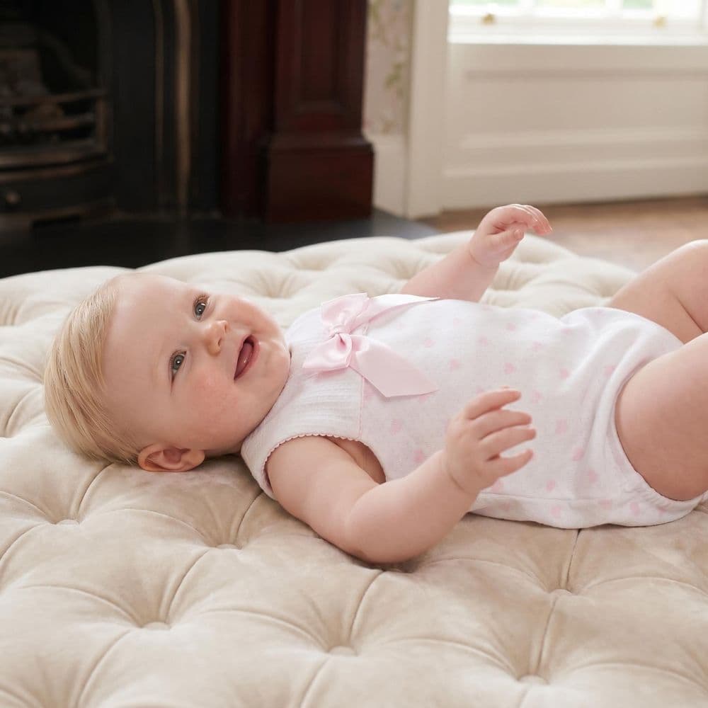 Baby Girl Pink Bow Print Collar Romper "MYD26027"