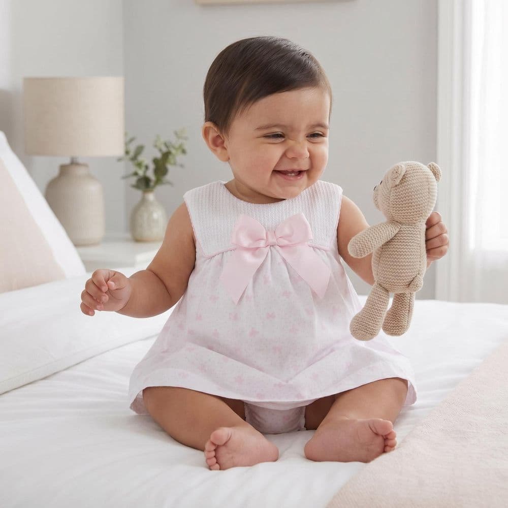 Baby Girl Pink Bow Print Dress with Pants "MYD26026"