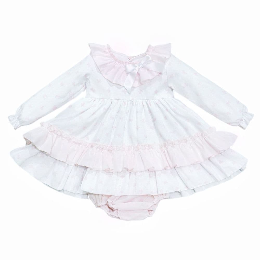 Baby Girl Pink Bow Print Puff Ball Dress with Pants "MYD25214"