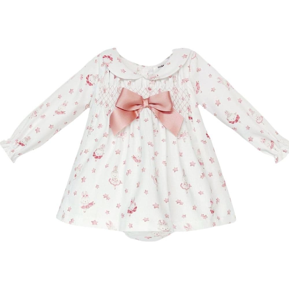 Baby Girl Pink Bunny Smock Dress with Pants "MYD25217"