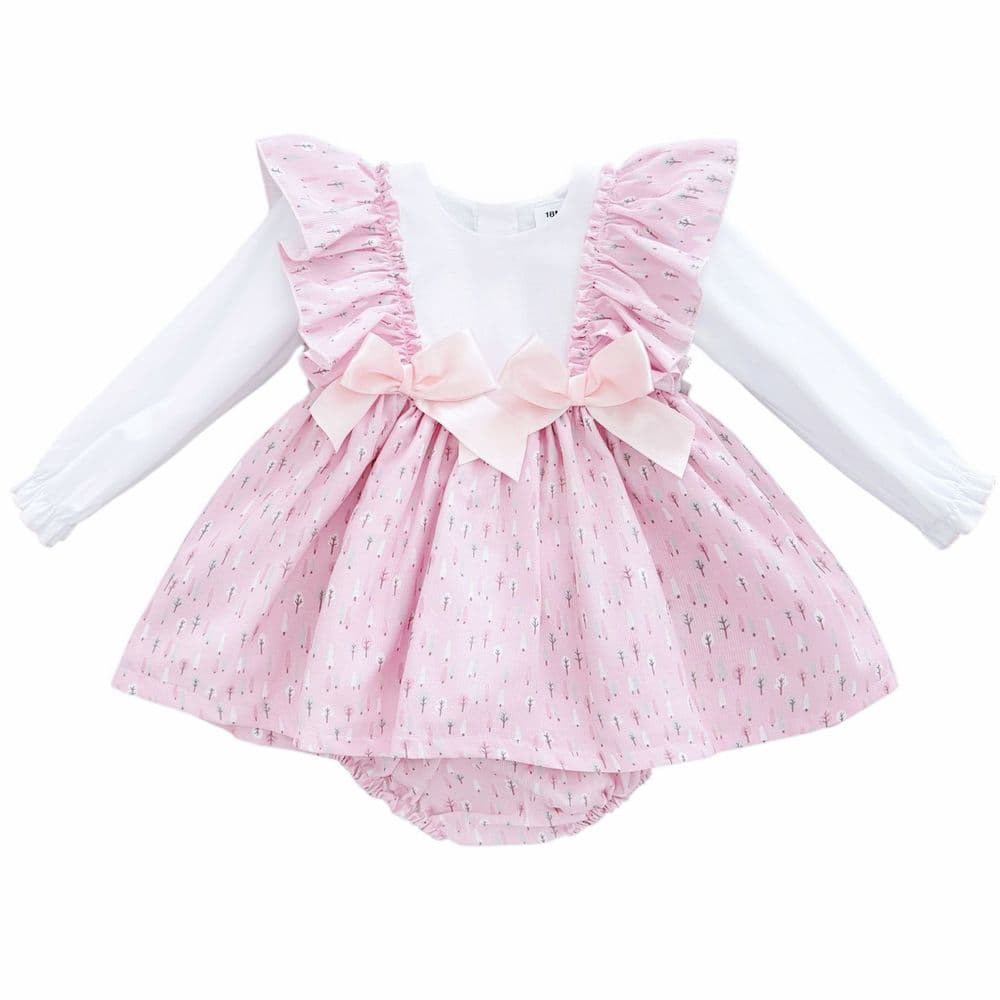 Baby Girl Pink Cotton Frilly Shoulder Dress with Pants "MYD25224"