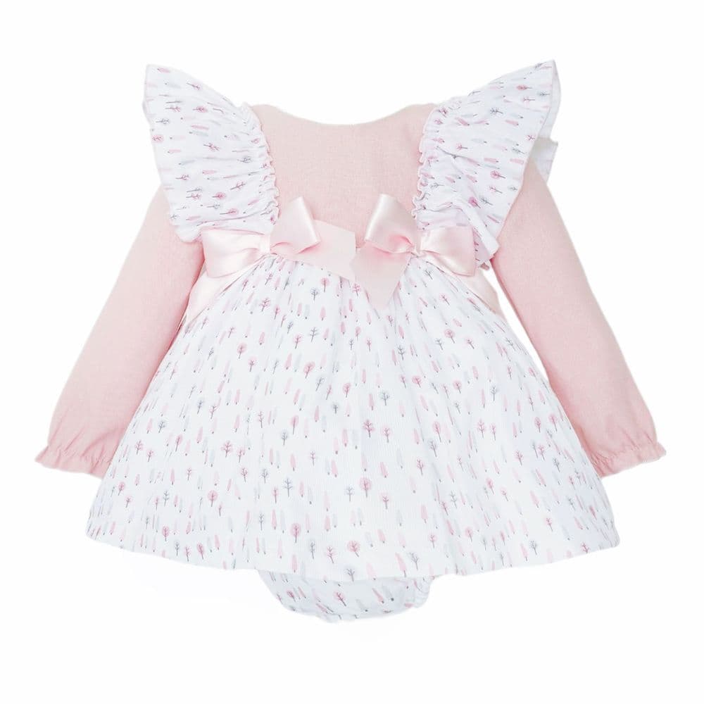 Baby Girl Pink Cotton Frilly Shoulder Dress with Pants "MYD25225"