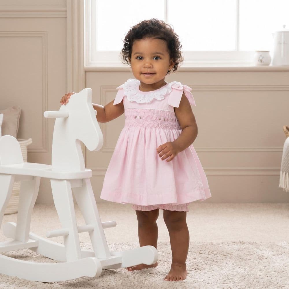 Baby Girl Pink Cotton Hand Smocked Dress with Knickers "2513"