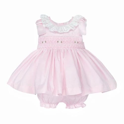 Baby Girl Pink Cotton Hand Smocked Dress with Knickers "2513"