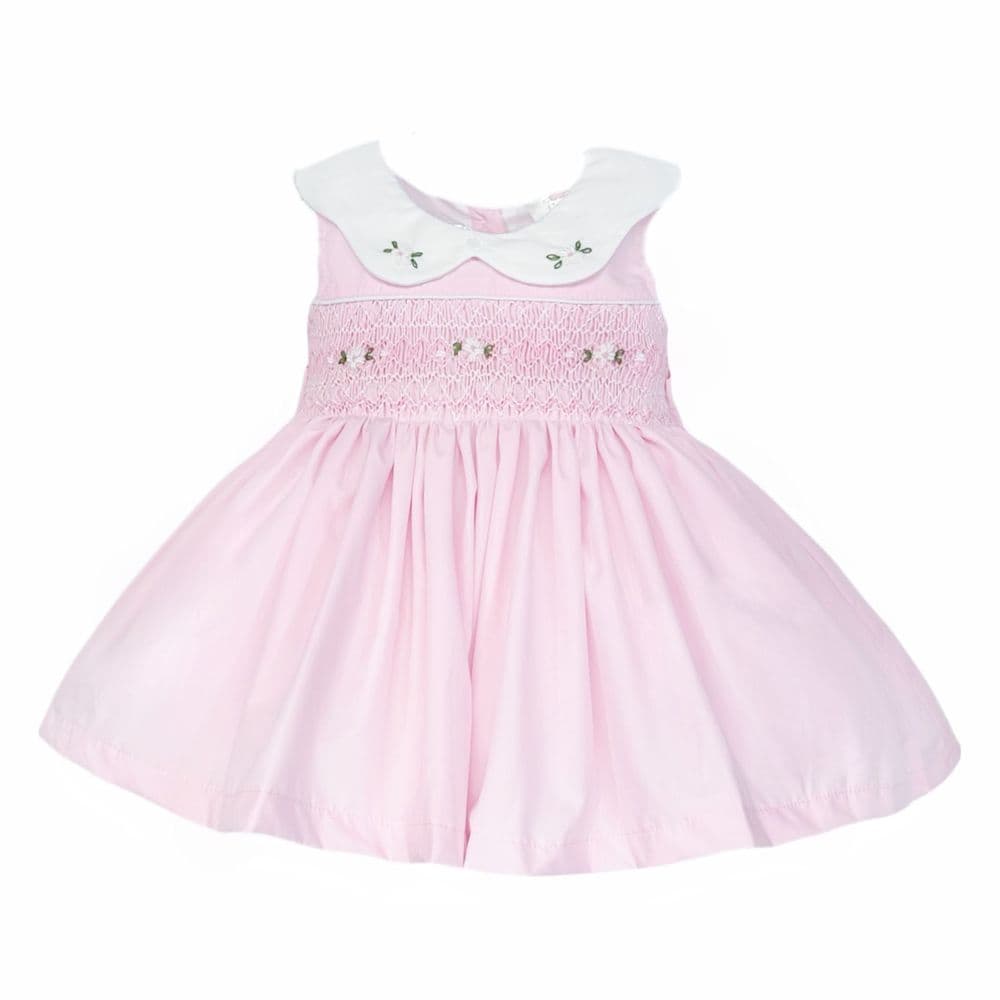 Baby Girl Pink Cotton Hand Smocked Petal Collar Dress "2514"