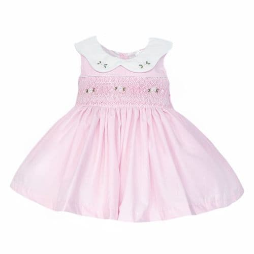 Baby Girl Pink Cotton Hand Smocked Petal Collar Dress "2514"