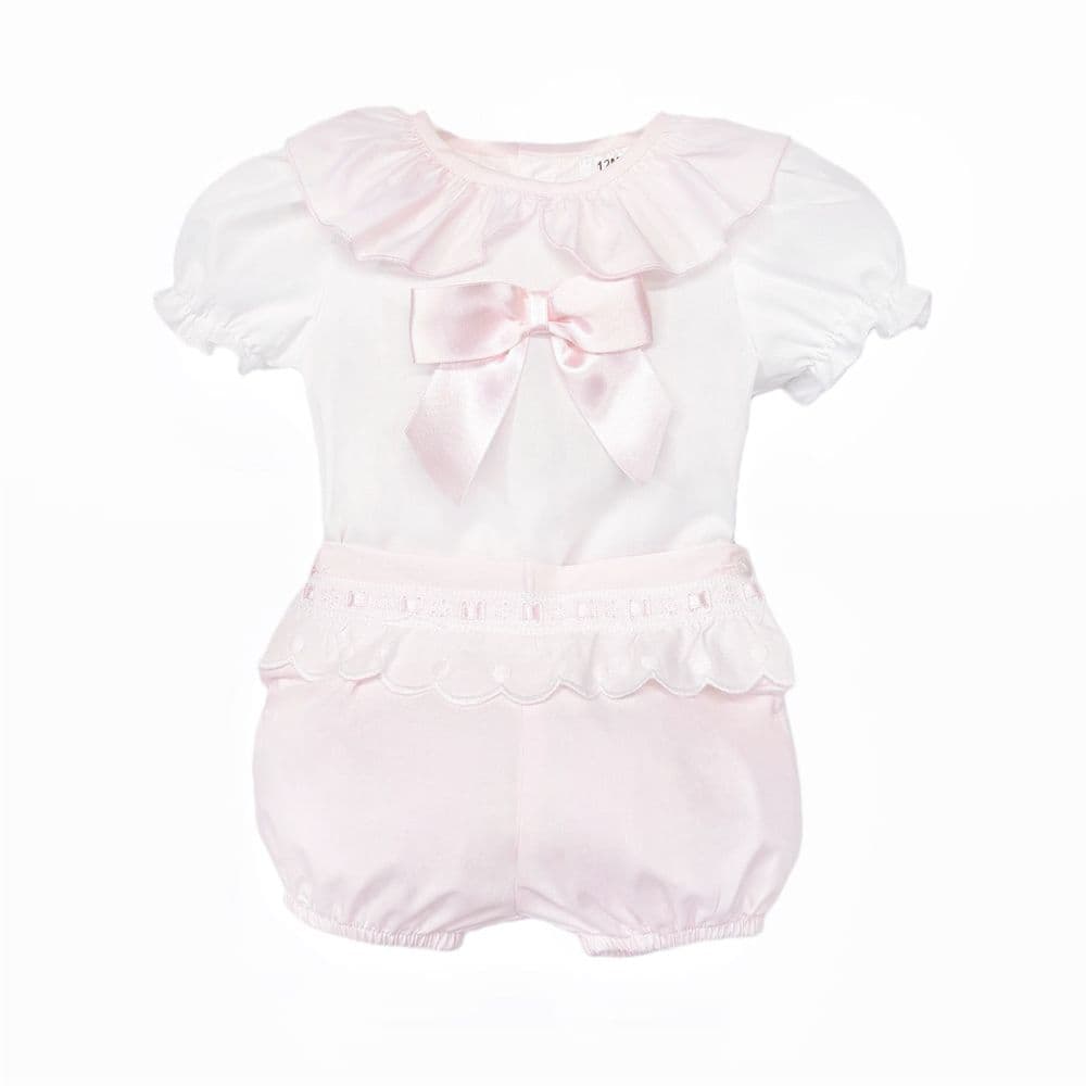 Baby Girl Pink Cotton Lace Shirt with Shorts "MYD26012"