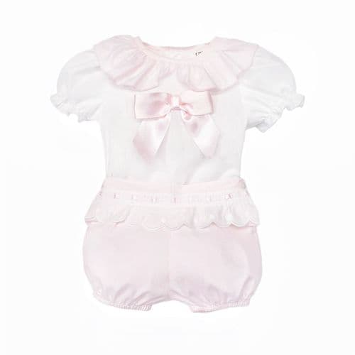 Baby Girl Pink Cotton Lace Shirt with Shorts "MYD26012"