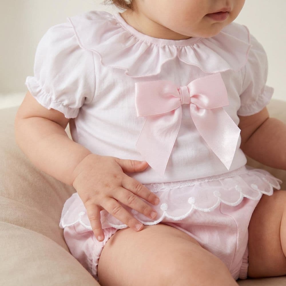 Baby Girl Pink Cotton Lace Shirt with Shorts "MYD26012"